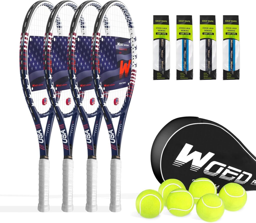 Tennis Rackets for Adults 27 Inch Tennis Racquets Set Included Tennis Racket Tennis Balls Overgrips Vibration Dampers Tennis Bag